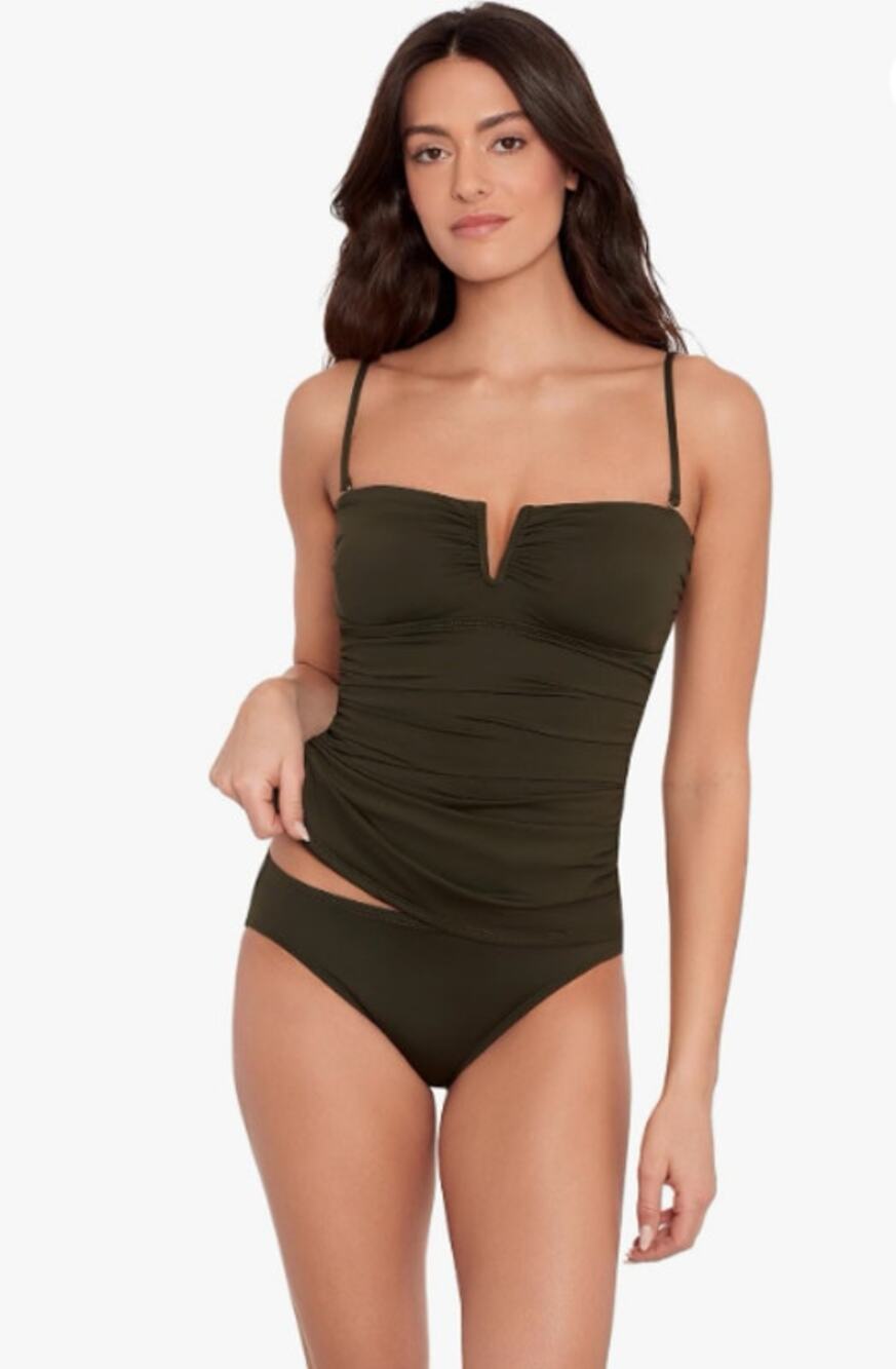 LAUREN RALPH LAUREN V Wire Bandini Swim Top Size 14 Olive Green Beach Club NWT